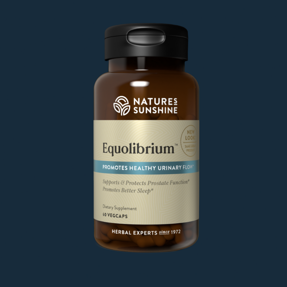 Equolibrium is an exclusive Nature's Sunshine product that is designed to support urinary health and prostate function in men. The product contains an antioxidant called equol, which binds to the dihydrotestosterone hormone and keeps it from attaching to receptor areas within a man's prostate.