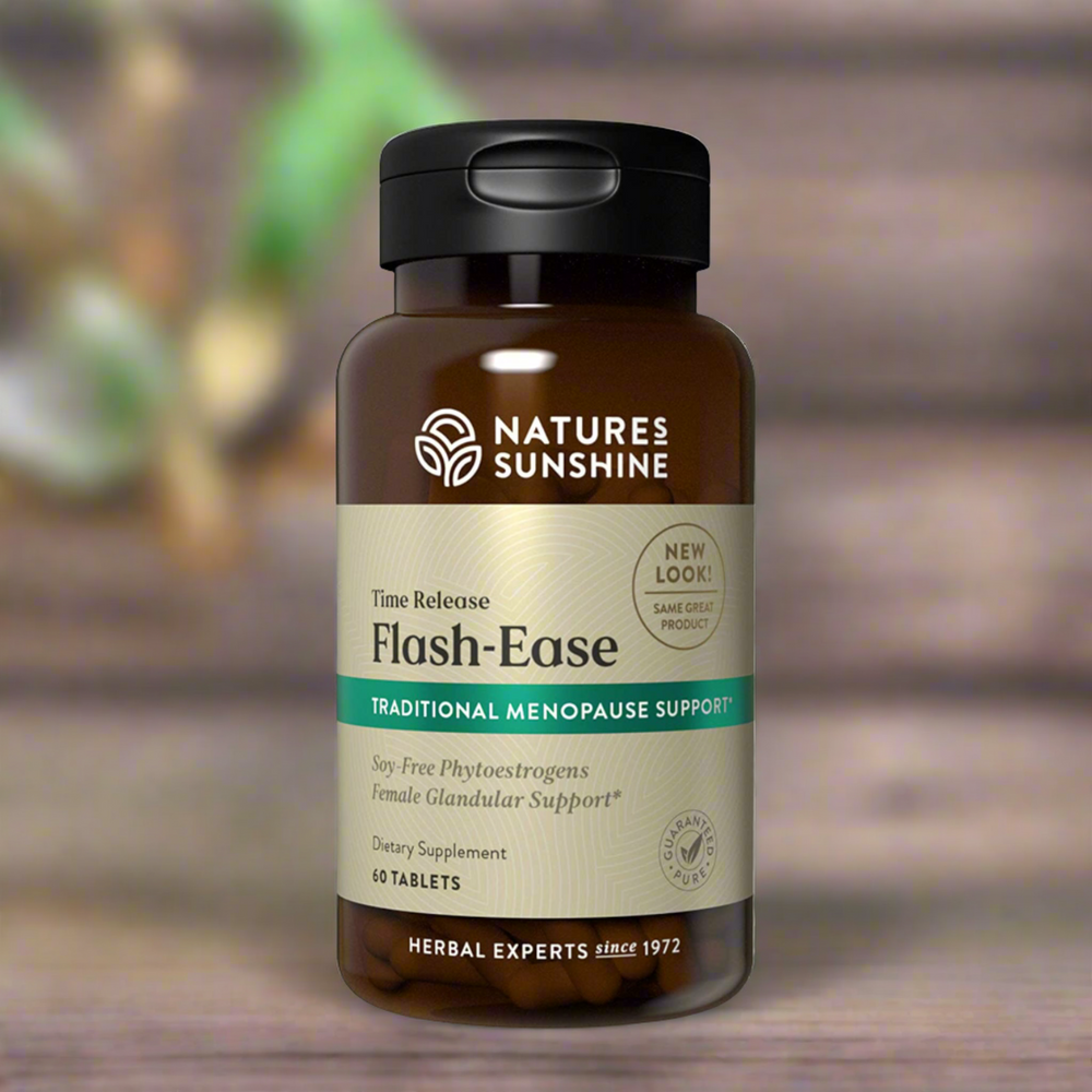 Nature's Sunshine Flash Ease Time Release contains black cohosh, a popular herb native to the West. It is widely known for its ability to help support the mature woman's body as she encounters normal glandular imbalances and physical changes.