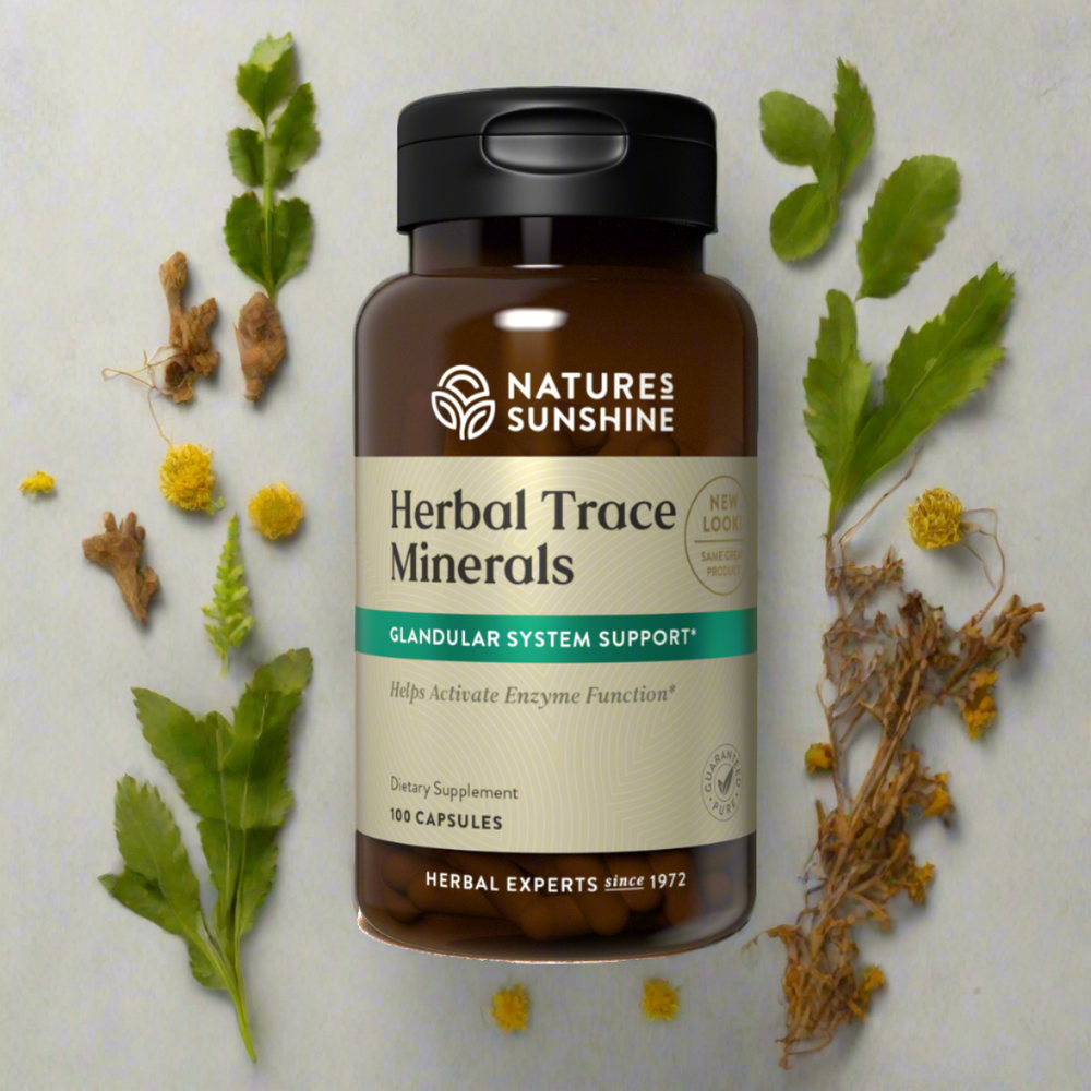 Herbal Trace Minerals provide nutrients that may be beneficial for glandular, digestive, and eliminative functions.