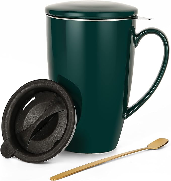 Tea Infuser mug 17 oz with spoon (dark green)