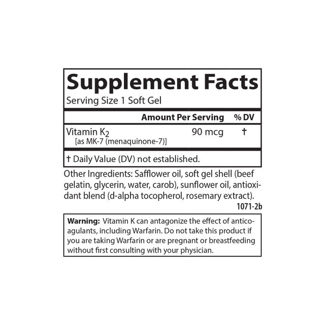 Vitamin K2 MK-7 90 MCG (60 Soft Gels)