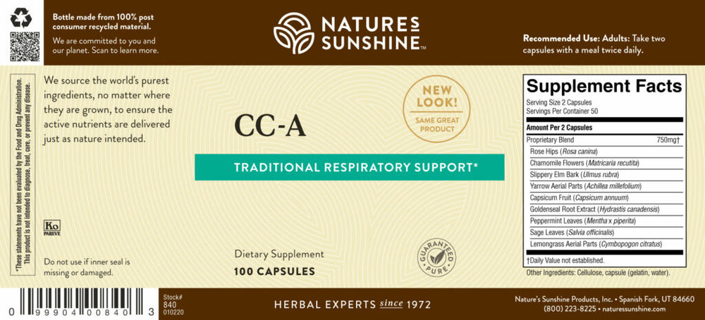 Our CC-A herbal formula provides key nutrients for a healthy circulatory, immune and respiratory system.