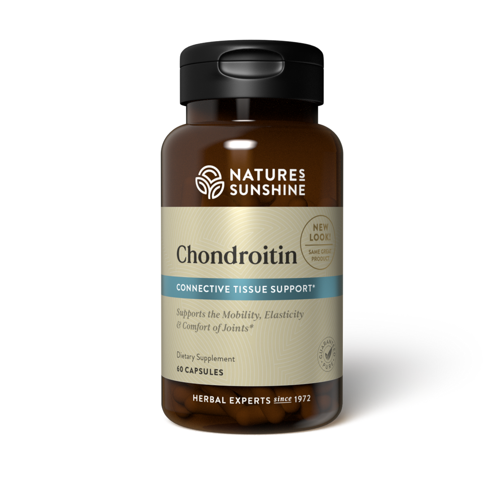 Nature’s Sunshine Chondroitin supports structural health. Found in small amounts in foods, chondroitin is a substance produced by the body. As the body ages, it produces less chondroitin, and thus the need to supplement this vital nutrient. Chondroitin assists in strength maintenance by bonding connective tissue, protecting cartilage from enzymes, and assisting in moisture retention in the joints. 