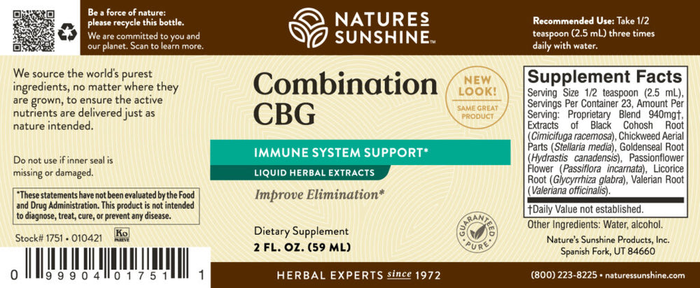 
                
                    Load image into Gallery viewer, Nature’s Sunshine CBG Extract is a special formula that nourishes the immune system. In a process called the spagyric process, the raw herbs included in the formula are soaked in natural solution before the plant fiber is removed and reduced to ash.The liquid and ash are later combined into CBG extract, along with alcohol which preserves the active ingredients.
                
            