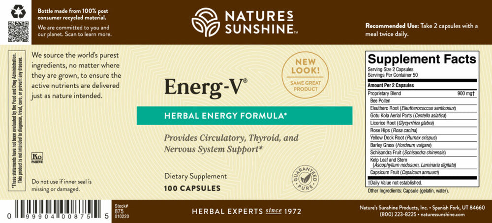 
                
                    Load image into Gallery viewer, Energy-V is a unique formula that works with the body&amp;#39;s own energy building system. It supports circulatory health as it nourishes the nervous and glandular systems.
                
            