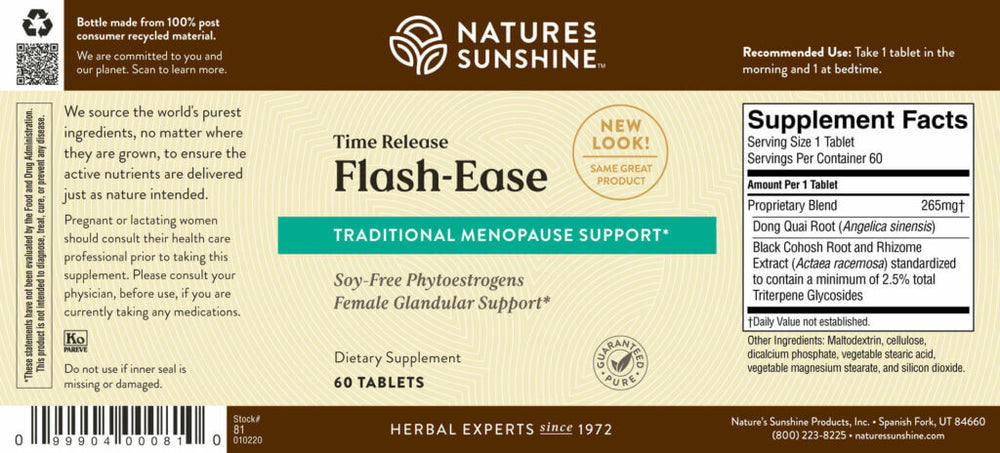 
                
                    Load image into Gallery viewer, Nature&amp;#39;s Sunshine Flash Ease Time Release contains black cohosh, a popular herb native to the West. It is widely known for its ability to help support the mature woman&amp;#39;s body as she encounters normal glandular imbalances and physical changes.
                
            