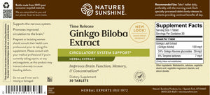 Ginkgo Biloba promotes circulation to the brain and supports memory and concentration functions. It also helps protect blood vessels.