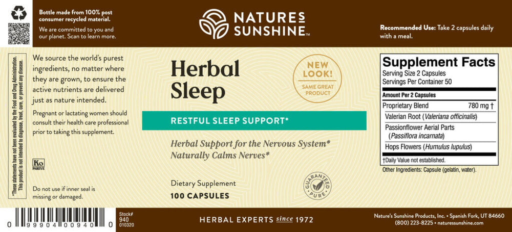 Herbal Sleep promotes proper nervous system function by supporting restful sleep and providing soothing and calming properties.