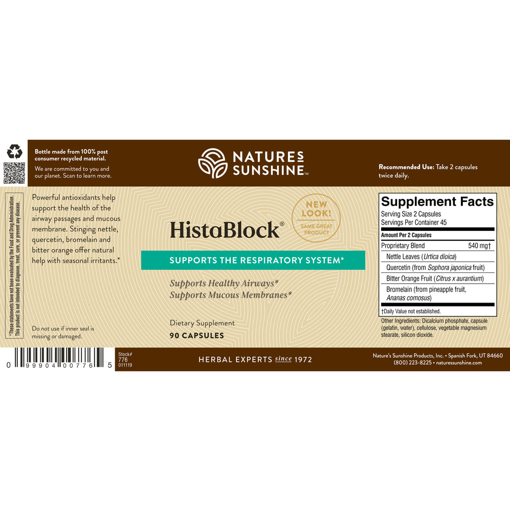 HistaBlock supports the body's efforts to maintain mucous membrane health especially when seasonal irritants are plentiful.