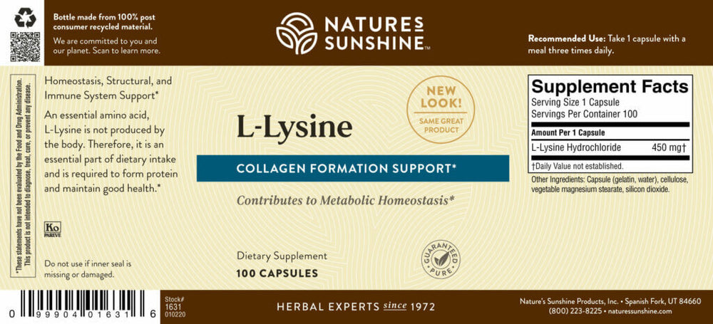L-Lysine essential amino acid supports structural system health, strengthens circulation and boosts the immune system.