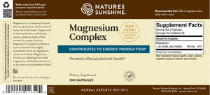 Magnesium helps muscles relax and maximizes energy production as it supports both the nervous and skeletal systems. Provides 100 mg per capsule.