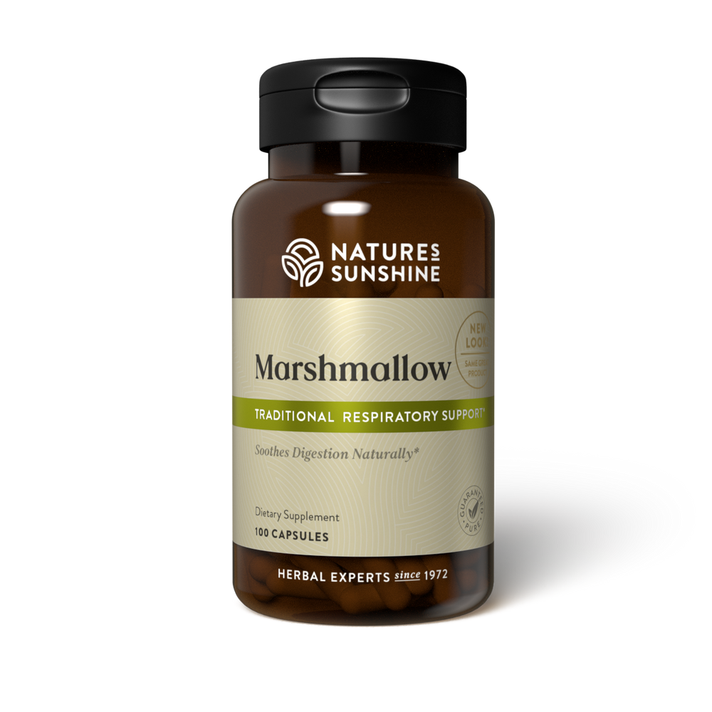 Marshmallow naturally contains mucilage, which provides demulcent effects on the digestive and respiratory systems. It eases irritation in the GI tract.