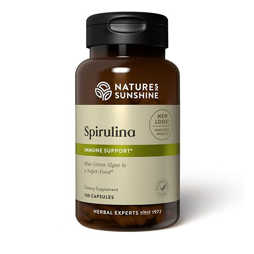 Nature's Sunshine Spirulina blue-green algae supplement provides protein and vitamin B12.