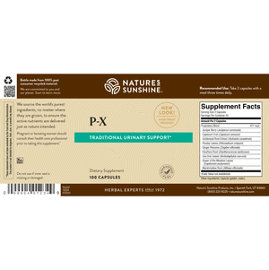 P-X is a male corrective formula. The herbs in this combination work to reduce inflammation and swelling in the urinary system, the prostate, and kidneys to prevent the formation and growth of kidney stones.