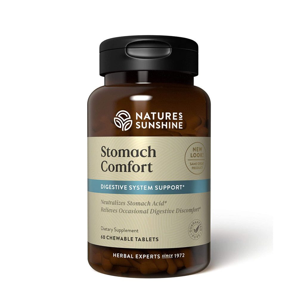 Stomach Comfort chewable tablets help neutralize acid and soothe the stomach.