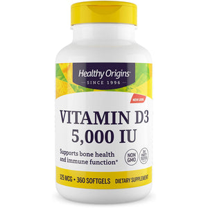 
                
                    Load image into Gallery viewer, Healthy Origins Vitamin D3 5,000 is a key nutrient manufactured in a highly absorbable liquid softgel form.
                
            
