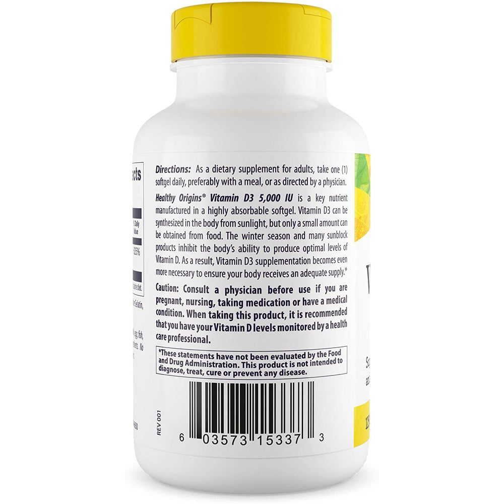 
                
                    Load image into Gallery viewer, Healthy Origins Vitamin D3 5,000 is a key nutrient manufactured in a highly absorbable liquid softgel form.
                
            