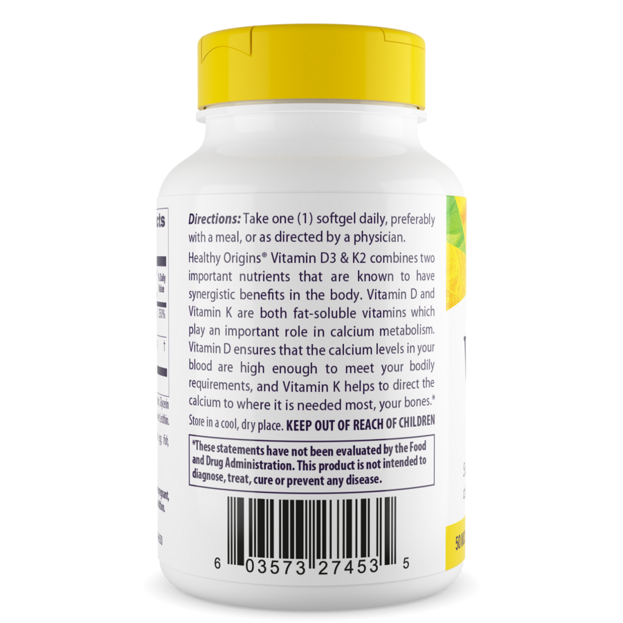 
                
                    Load image into Gallery viewer, Healthy Origins Vitamin D3 50 mcg (2,000 IU) &amp;amp; K2 200 mcg combines two important nutrients in the body.
                
            