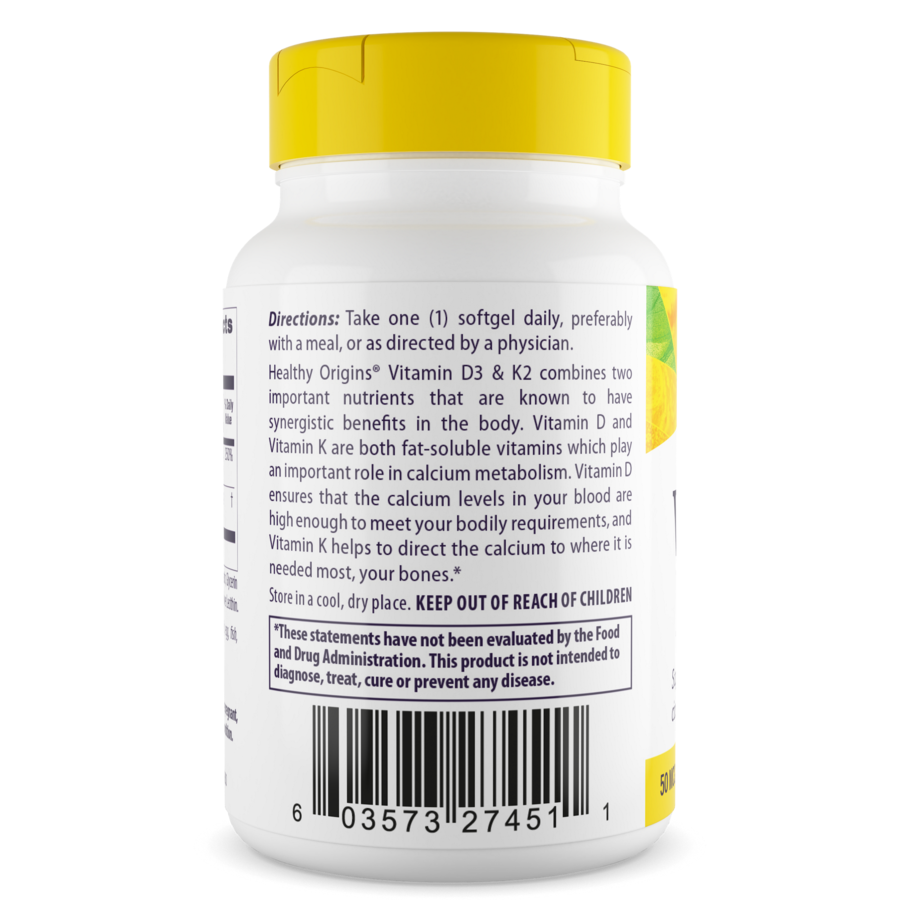 
                
                    Load image into Gallery viewer, Healthy Origins Vitamin D3 50 mcg (2,000 IU) &amp;amp; K2 200 mcg combines two important nutrients in the body.
                
            