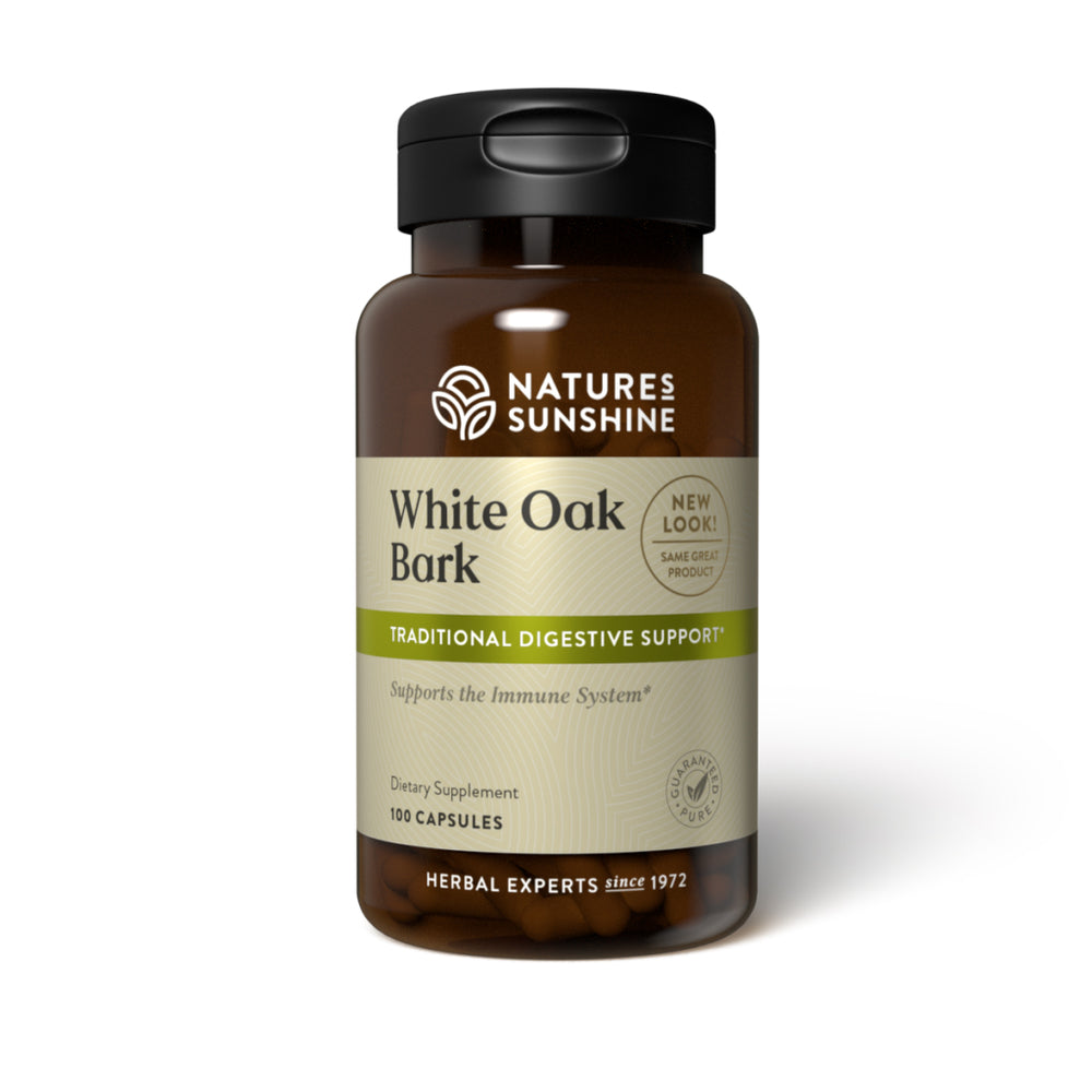 White Oak Bark supports the digestive system and helps to tone tissues.