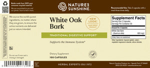 White Oak Bark supports the digestive system and helps to tone tissues.